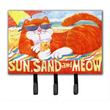 Carolines Treasures orange Tabby at the beach Leash Holder or Key Hook 6050TH68